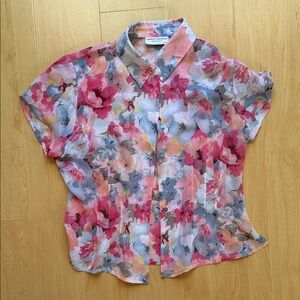 100% silk Floral Button-Up Blouse
